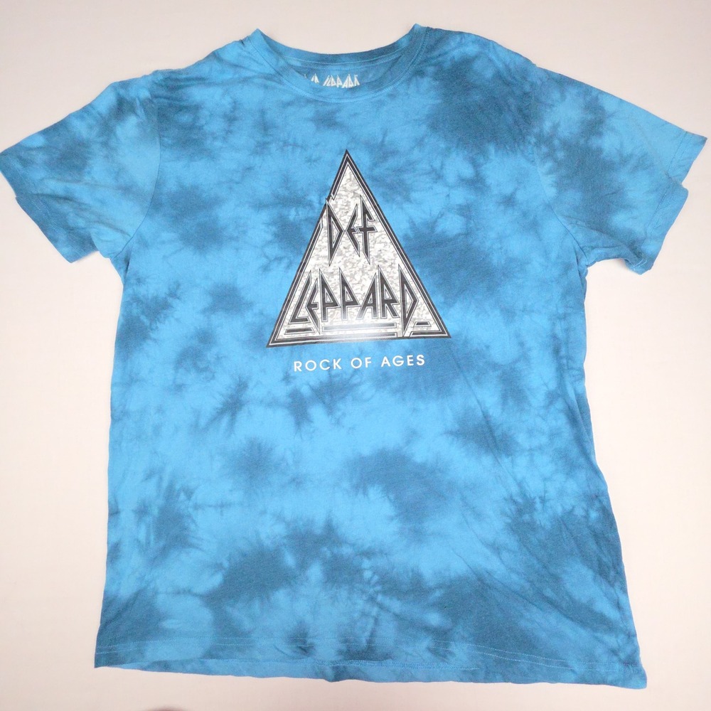 Def Leppard Rock Of Ages Graphic T-Shirt Mens Large Blue Tie Dye Cotton